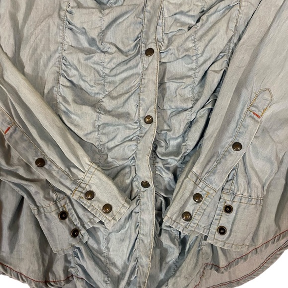 Ryan Michael Western Women's Ruched Design Dress Snap Buttons Light Blue S - Picture 8 of 14